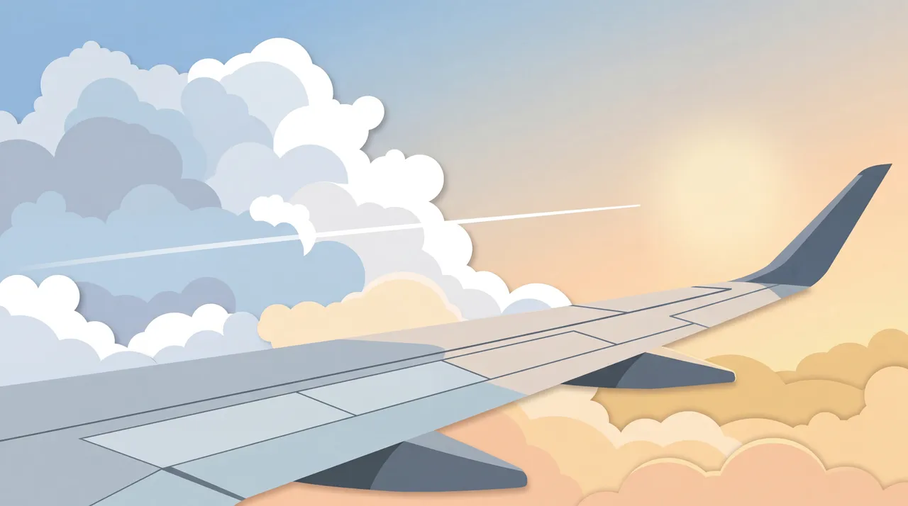 Flygplan med kondensstrimmor mot blå himmel